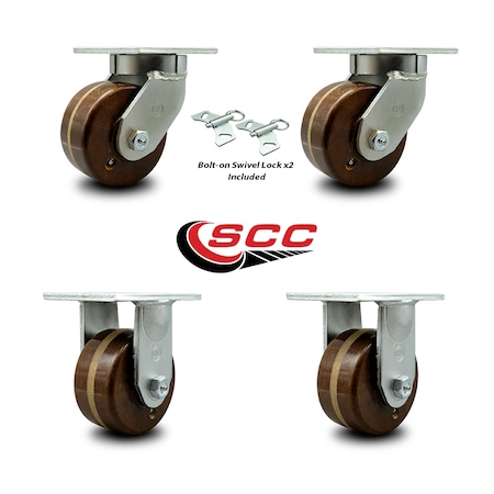 Service Caster 6 Inch Heavy Duty High Temp Phenolic Swivel Caster Swivel Locks 2 Rigid, 2PK SCC-KP92S630-PHRHT-BSL-2-R-2